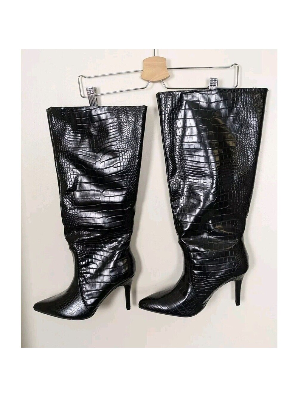 New Size 9 Faux Alligator Skin Knee High Boots Black Stiletto